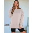 thumbnail image 5 of Womens Oversized Sweatshirts Crew Neck Long Sleeve Shirts Casual Loose Slit Fall Outfits Light Khaki L, 5 of 9
