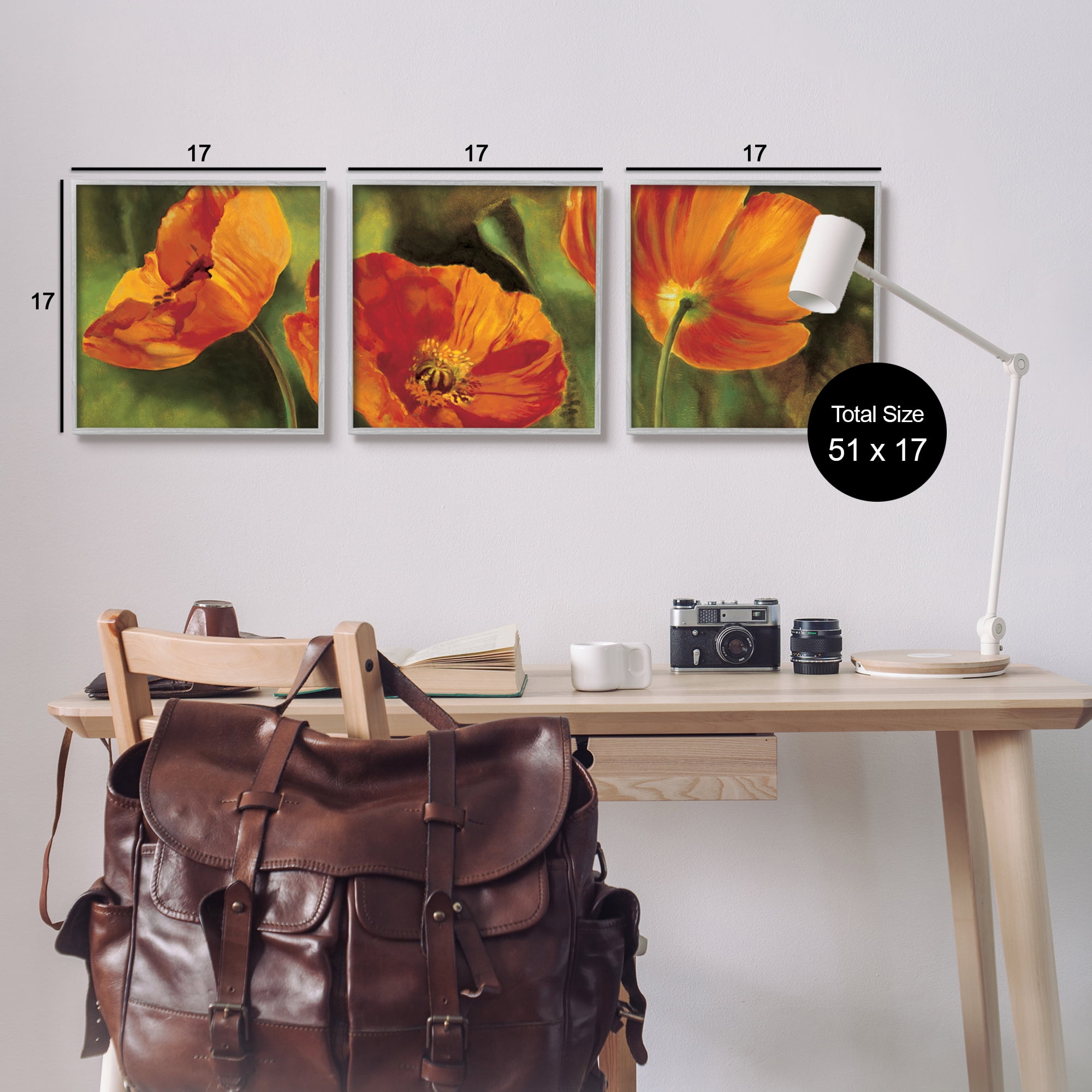 Stupell Wild Poppy Blooms Flower Garden Botanical & Floral Painting Gray Framed Art Print Wall Art, Set of 3