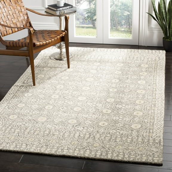 SAFAVIEH Micro-Loop Blazhe Floral Geometric Area Rug, Charcoal/Ivory, 4' x 6'