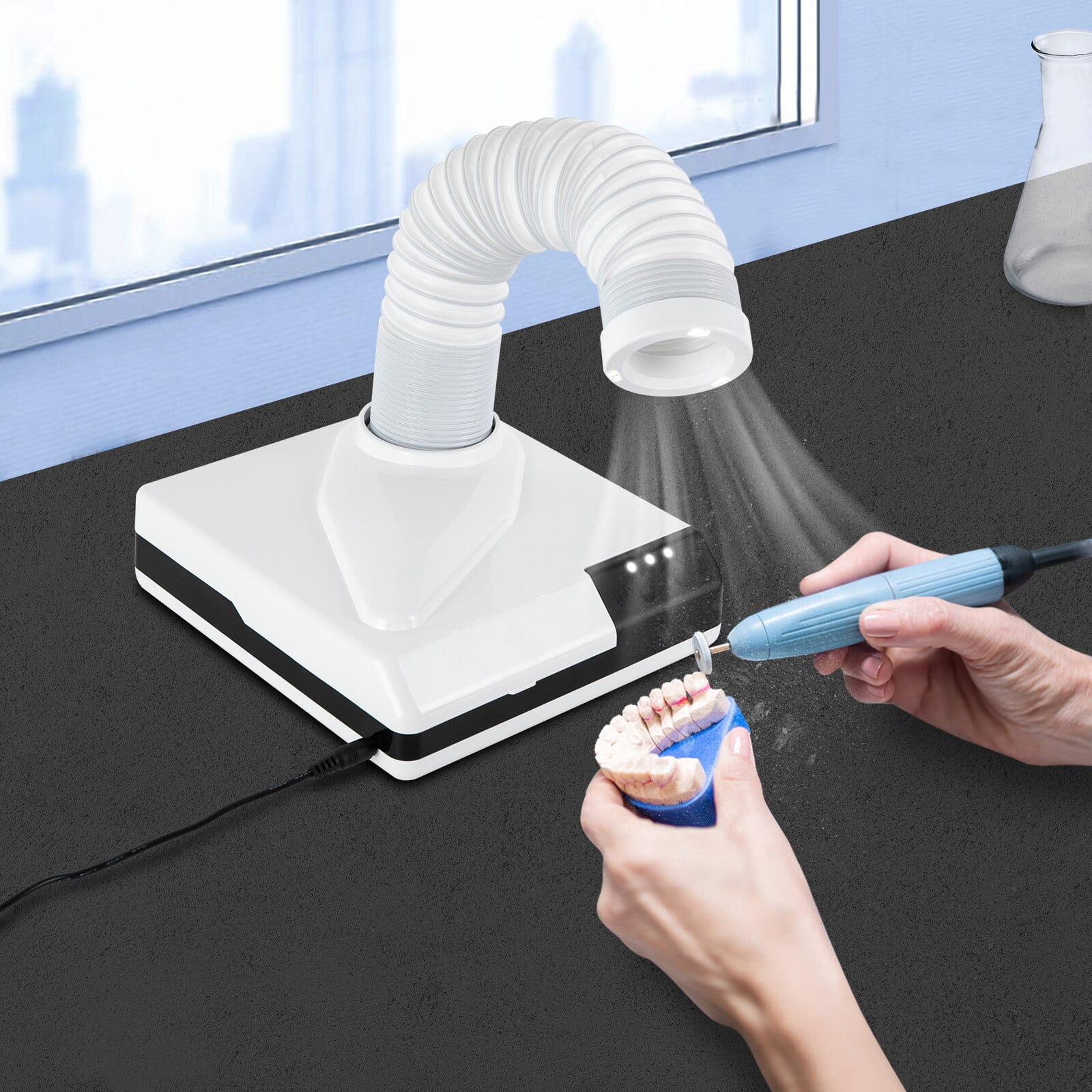 60W Dental Dust Collector with 360° Rotating Suction Hose & LED Light, Extra-Oral Vacuum Cleaner for Dentistry, Nail Salons & Beauty Studios, Strong Suction Dust Extractor with Fine Filter