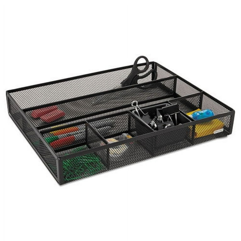 Metal Mesh Deep Desk Drawer Organizer, Six Compartments, 15.25 x 11.88 x 2.5, Black Metal Mesh Deep Desk Drawer Organizer, Six Compartments, 15.25 x 11.88 x 2.5, Black