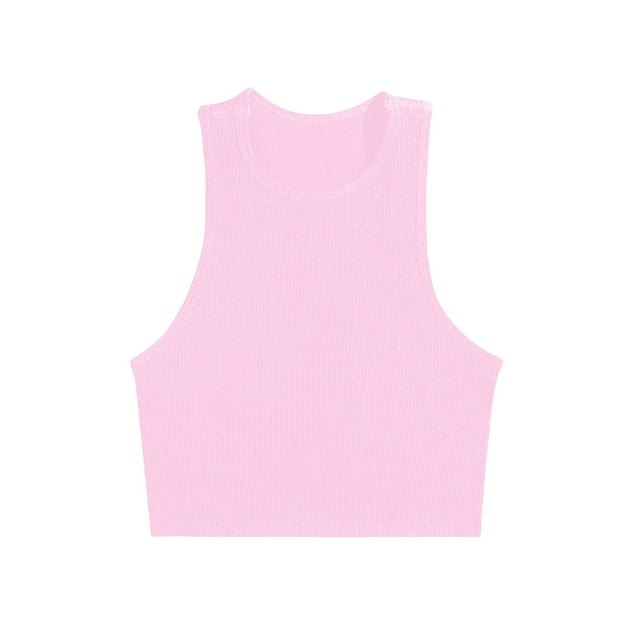 Penkiiy Women's Ribbed Knit Sleeveless Round Neck Slim Fitted Basic Crop Tank Top S Pink