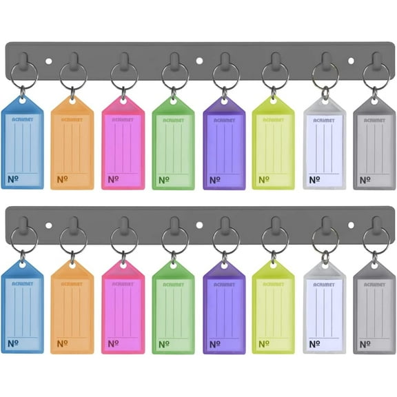 Key Tag Rack w/ 8 Keyring Tags (Self-Adhesive Key Storage Rack) (2 Pack) (Assorted Color)