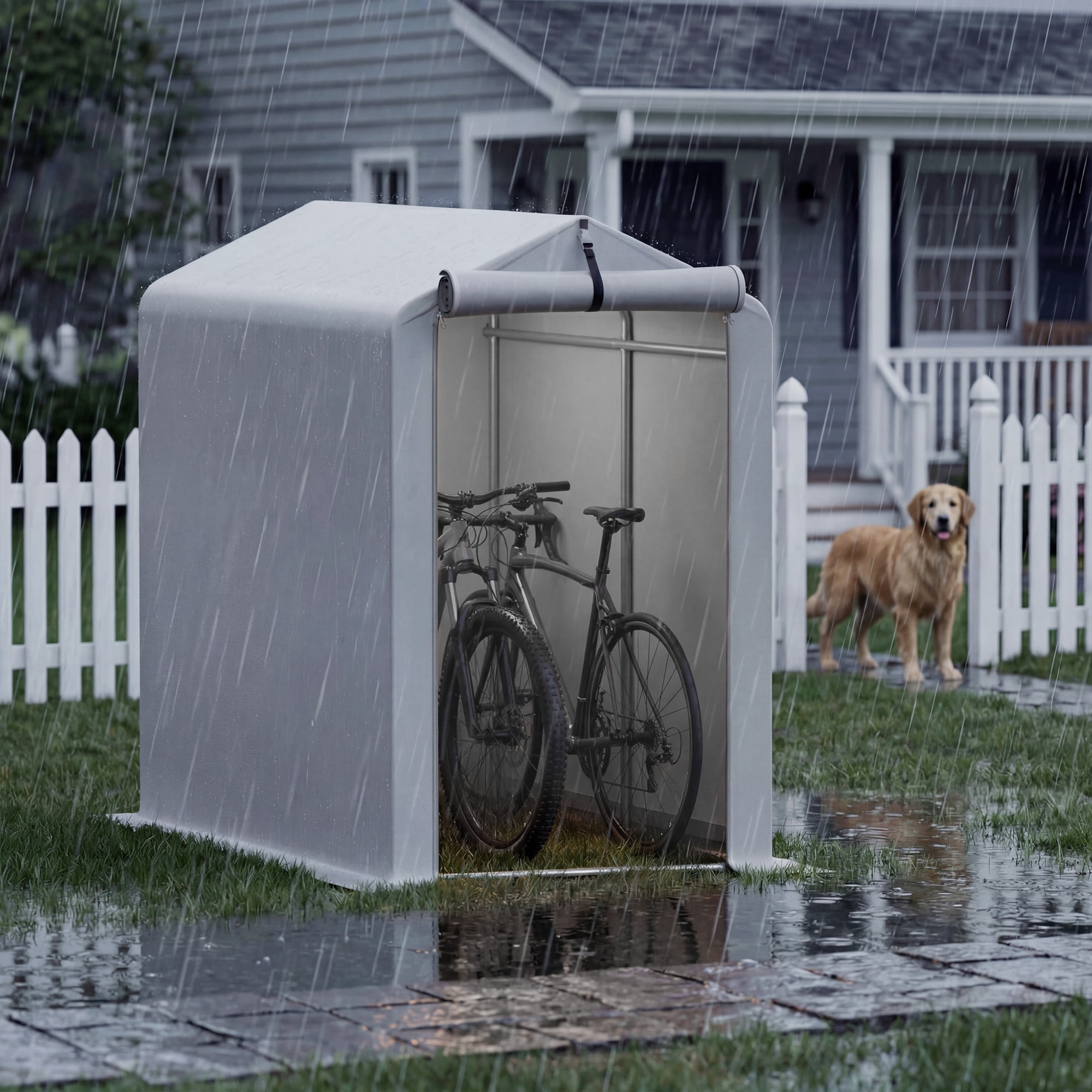 Homall Outdoor Storage Shed 3x6x5 ft Metal Carport with Durable Oxford Fabric Cover and Roll-Up Zipper Door, Waterproof UV Resistant Outdoor Storage shelter for Bike, Motorcycle, Garden Tools, Silver