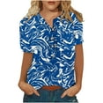 thumbnail image 2 of ICHUANYI Clearance Women Summer Casual Short Sleeve T-Shirt Button Round Neck Pullover Blouse Tops(Blue, XL) ICHUANYI WER2023081003611, 2 of 4