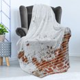 thumbnail image 4 of Brick Wall Soft Flannel Fleece Throw Blanket, Dated Damaged Peeling Room Covered White Paint Vintage Inspired City Decay Scene, Cozy Plush for Indoor and Outdoor Use, 70" x 90", Red, by Ambesonne, 4 of 5
