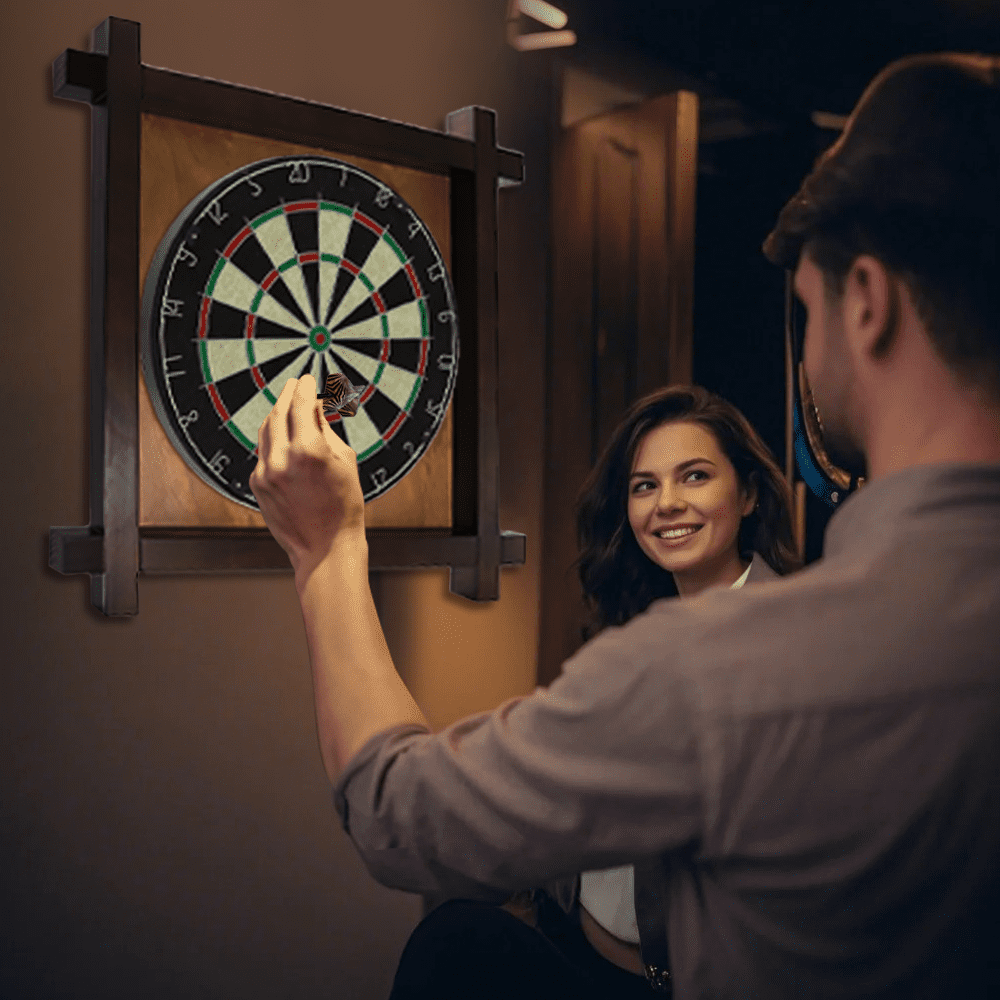 Dart Board Cabinet Set - Steel-Tip Dart Board Adult Game Bar Set for Room Decor, Man Caves, and Backyard Games