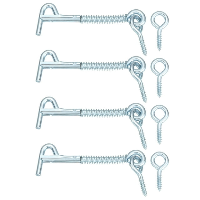4Pcs 3" Gancho de ojo de cabina, gancho y pestillo de seguridad de acero al carbono galvanizado para puerta de ventana de madera, Azul Blanco