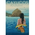 thumbnail image 3 of Cayucos, California, Mermaid, Woodblock (100% Cotton Canvas Reusable Tote Bag), 3 of 3