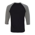thumbnail image 3 of Unisex Three-Quarter Sleeve Baseball Tee Color Black/ Deep Heather Large Size, 3 of 4