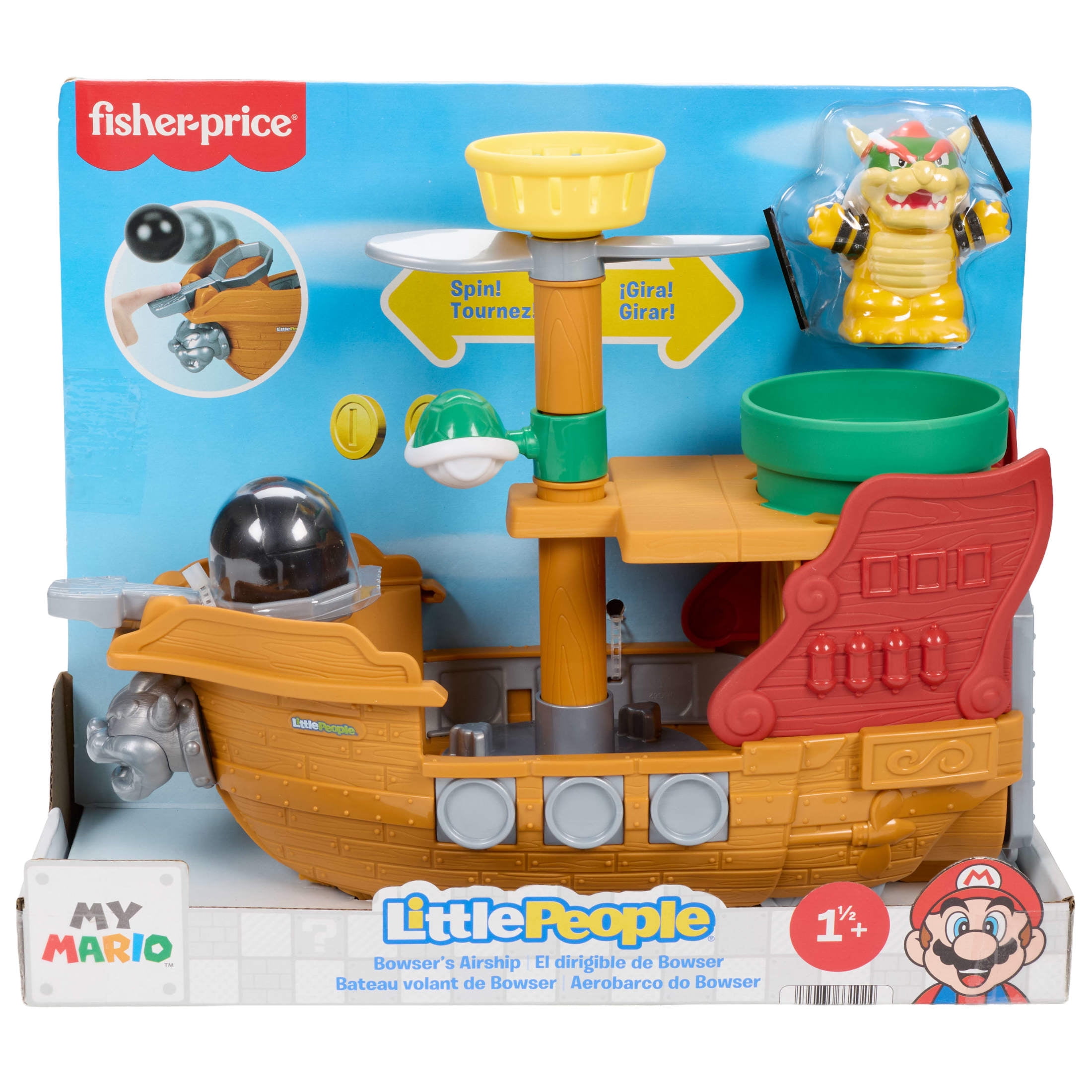 Fisher-Price Little People My Mario Bowser’s Airship & Figure Set Toddler Toy for Pretend Play