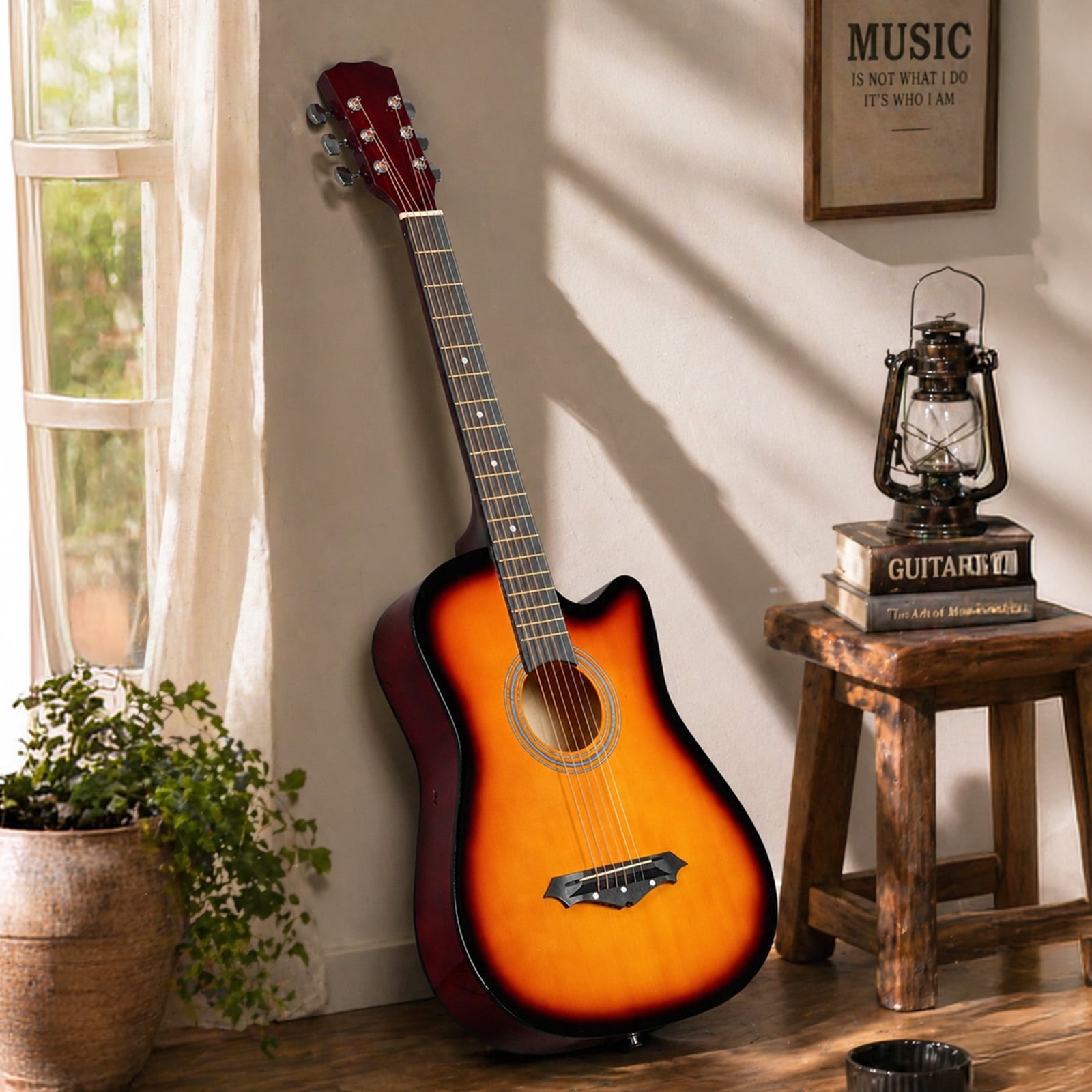 38in Acoustic Guitar with Picks, Strings, Capo, Case, Tuner, and Strap