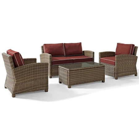 Pemberly Row 4 Piece Wicker Patio Sofa Set in Brown and Sangria