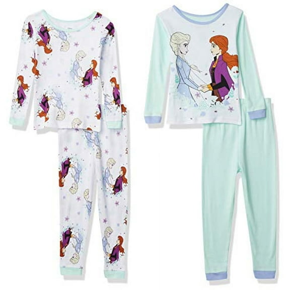 Girl's Frozen 2 Four-Piece Anna and Elsa Cotton Pajama Set, Size 8