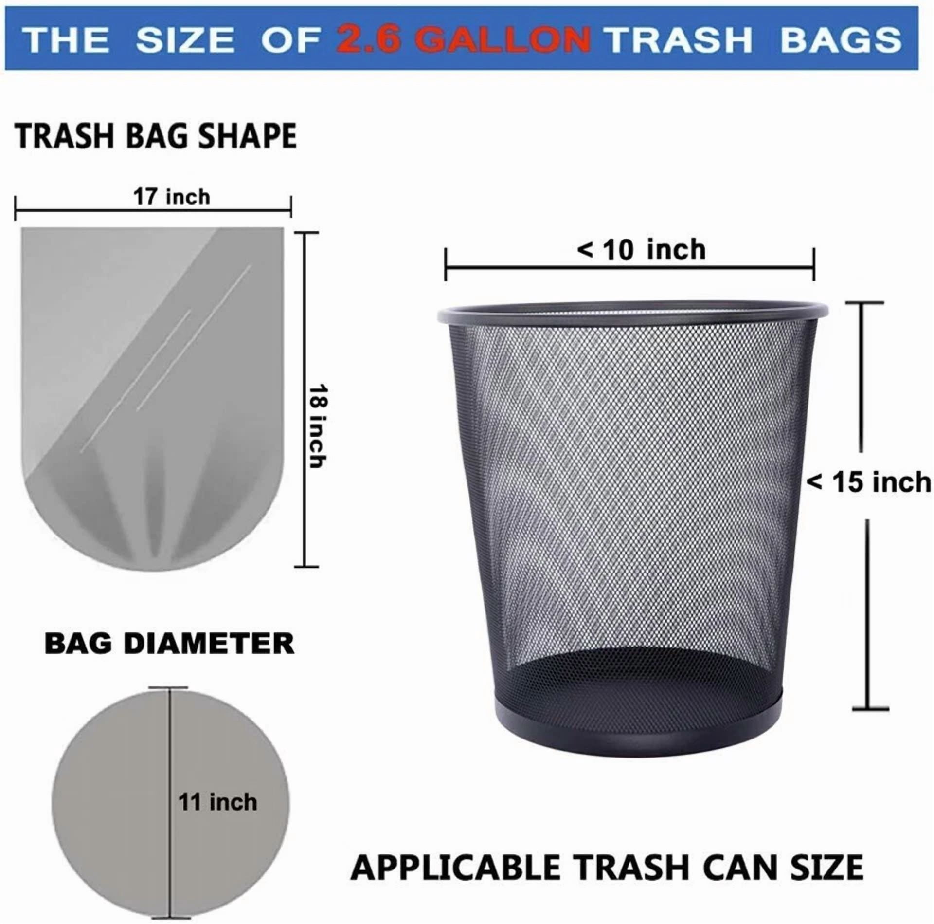 2.6 Gallon Clear Small Garbage Bags Bathroom Trash Bags, 60 Count