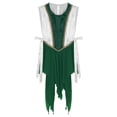 thumbnail image 3 of TiaoBug Womens Color Block Praise Lyrical Dance Dress Tunic Sides Split Irregular Liturgical Dancewear Green S, 3 of 5
