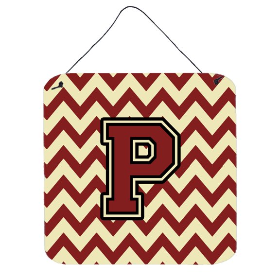 Letter P Chevron Maroon and Gold Wall or Door Hanging Prints