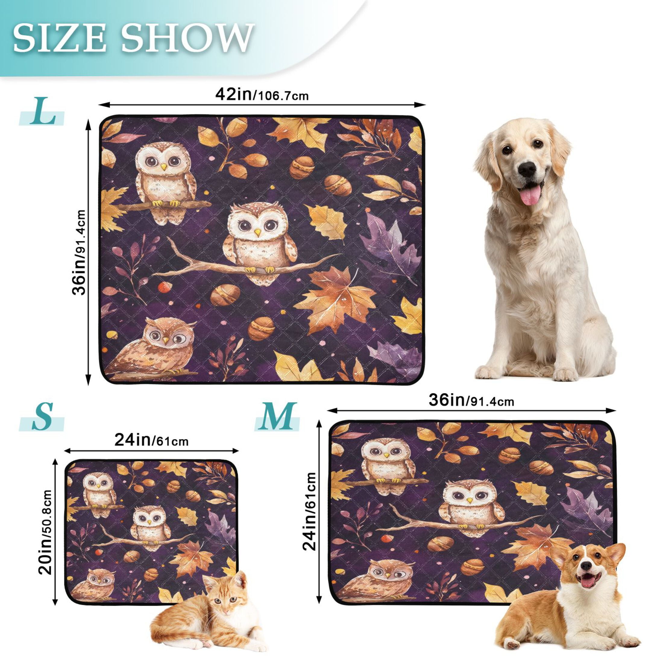 Qxltty Adorable Baby Owls and Acorns Pattern Cat litter Pads Pet Set of 3 Diaper Mats Center Anti-leakage Layer Absorbent Soft and Comfortable