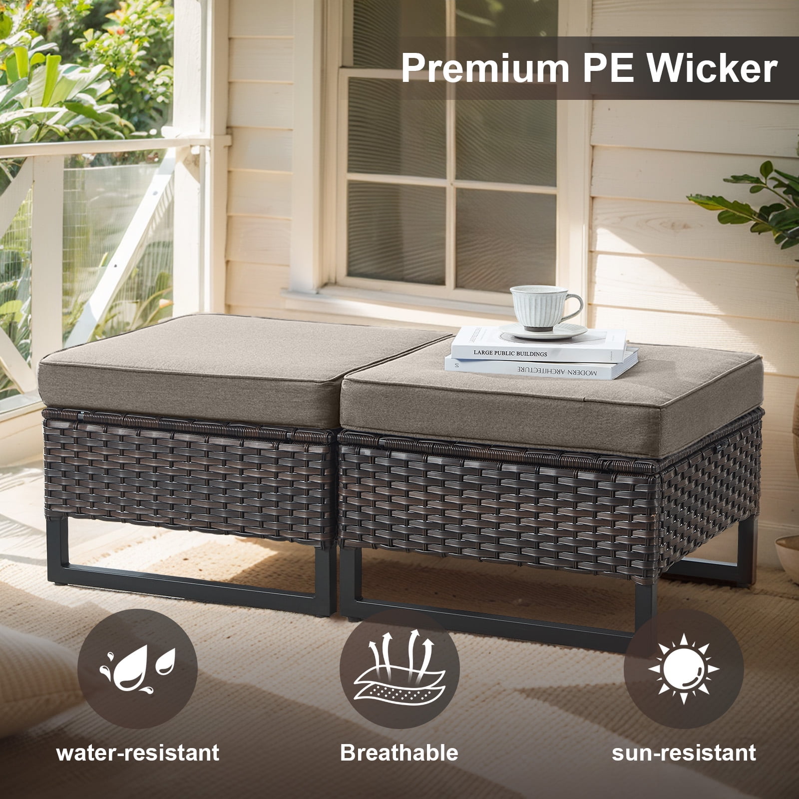 POCASSY 6PCS Outdoor Furniture Set with Fire Pit Table - All Weather Patio Conversation Set with Brown Wicker Outdoor Club Chairs and 41" Propane Firepit Table for Balcony, Porch, Garden - Brown