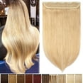 thumbnail image 2 of Benehair Clip One Piece Human Hair Extensions 100% Remy Hair Weft 3/4 Full Head Invisible Straight Blonde, 2 of 11