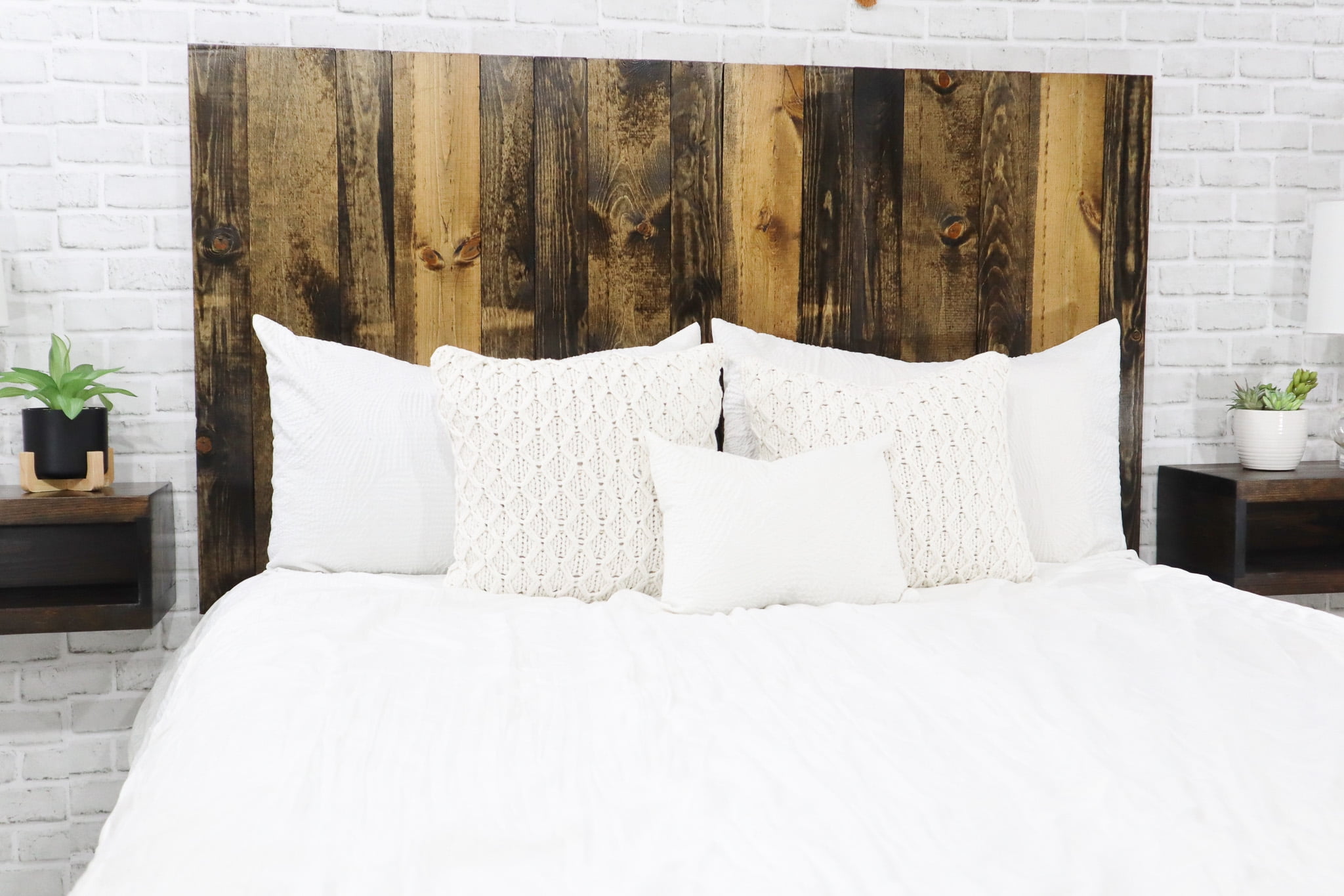 Barn Walls Dark Brown Headboard Stain, Rustic Design, Solid Wood Headboard, Floating Panels, Wall Mount, Adjustable Height, Easy Assembly, California King Size