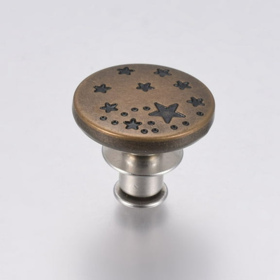 3 pc Alloy Button Pins for Jeans Flat Round with Star Antique Bronze 17x14mm