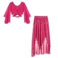 thumbnail image 4 of Alvivi Womens Belly Dance Outfits Flare Sleeve Crop Tops with Sequin Irregular Hem Skirts Set Hot Pink One Size, 4 of 7