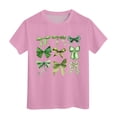 thumbnail image 1 of T-shirts Filles Été Col Rond Manches Courtes Nœud Imprimé Coupe Décontractée Basiques Hauts Filles Rose 3-4 Ans, 1 of 4