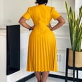 thumbnail image 2 of AURA Womens Summer 2025 V Neck Short Sleeve Pleated Midi Dress High Waist Solid Color Elegant, 2 of 9