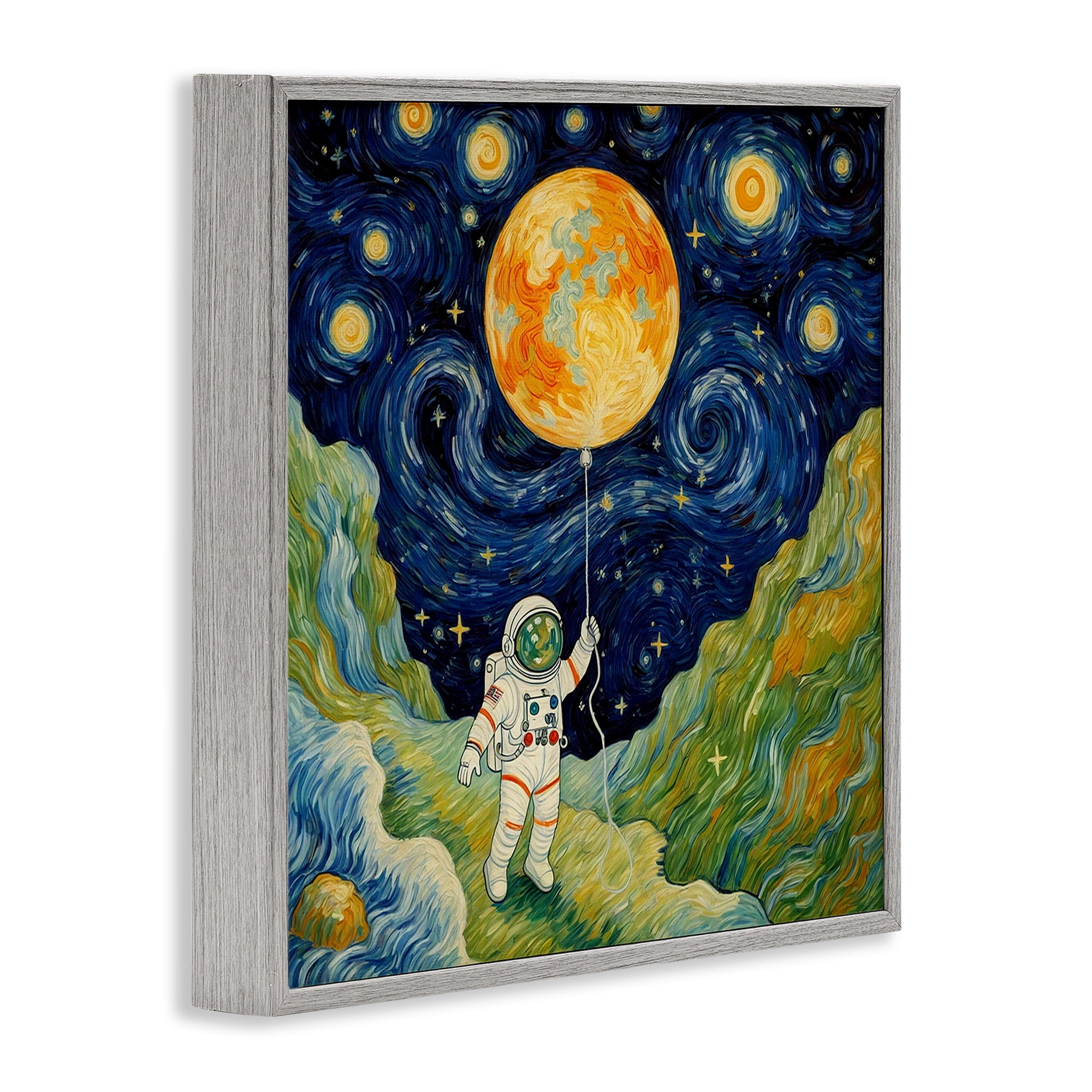 Impressionist Astronaut in Space Gray Framed Giclee Art, design by Angie Hawke
