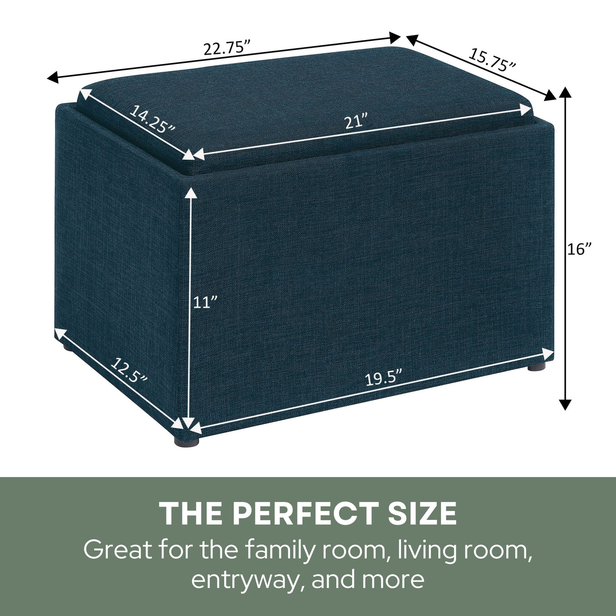 Convenience Concepts Designs4Comfort Accent Storage Ottoman with Reversible Tray, Dark Blue Fabric