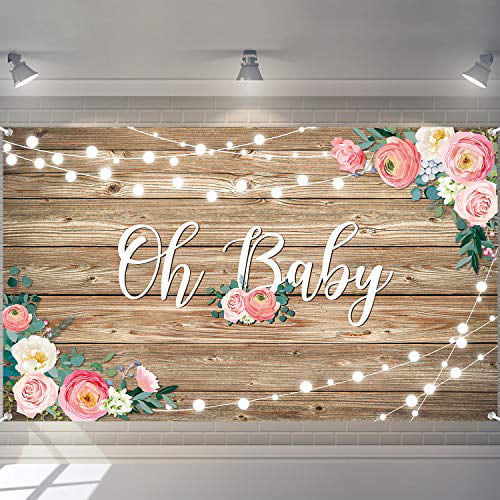 Rustic Wood Baby Shower Backdrop Banner Oh Baby Floral Baby Shower  Decorations for Girls and Boys Wood Floor Flower Wall Background Newborn  Birthday Party Photo Shoot Booth 