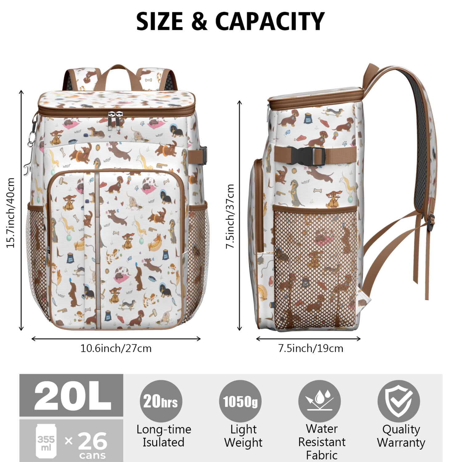 Travel Cooler Bag - Cartoon Dachshund Camping Beer Cooler Backpack with Bottle Opener- Waterproof Insulated Picnic Backpacks - Cooler Bag for Beach