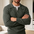 thumbnail image 2 of Sorvello Men's Fake Two Piece V Neck Cable Knit Sweater Long Sleeve Casual Fall Winter Pullover Top Layering Loungewear Army Green L, 2 of 7