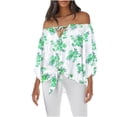 thumbnail image 2 of HongQid Women's Off Shoulder Top Floral Long Sleeve Blouse Casual Loose Shirts, 2 of 7