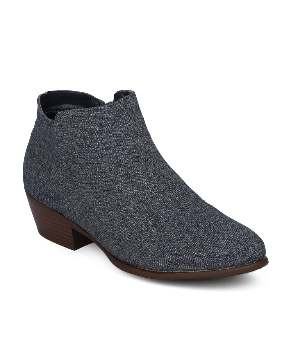 Denim Almond Toe Low Heel Ankle Bootie 