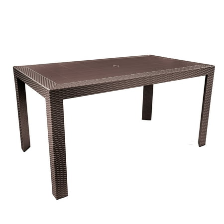 LeisureMod Mace Modern Weave Design Rectangular Outdoor Patio Dining Table in Brown