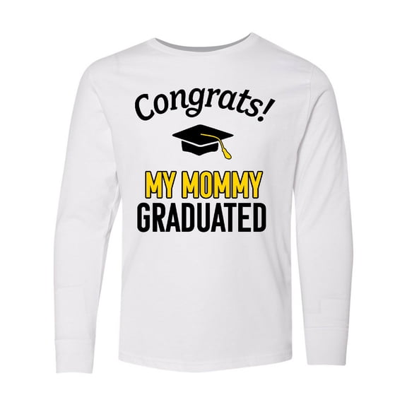 Inktastic Congrats My Mommy Graduated with Cap Long Sleeve Youth T-Shirt
