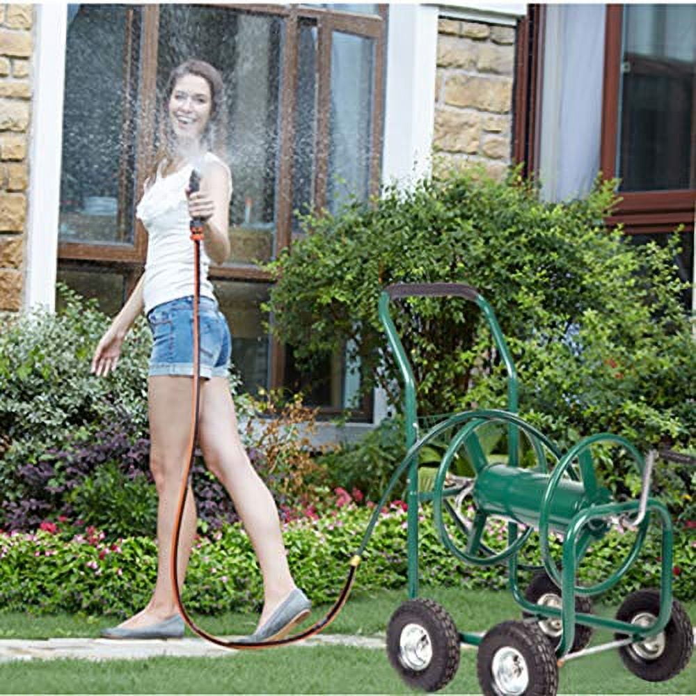 Garden Hose Reel Cart with Wheels Garden Lawn Water Truck Water Planting  Cart Heavy Duty Outdoor Yard Water Planting Holds 300-Feet of 5/8-Inch Hose  with Storage Basket, Black 