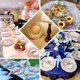 thumbnail image 5 of Juego de 6 platos base redondos de plástico azul polvoriento de 35,5 cm con borde de diseño barroco grabado para bodas, fiestas y eventos., 5 of 8