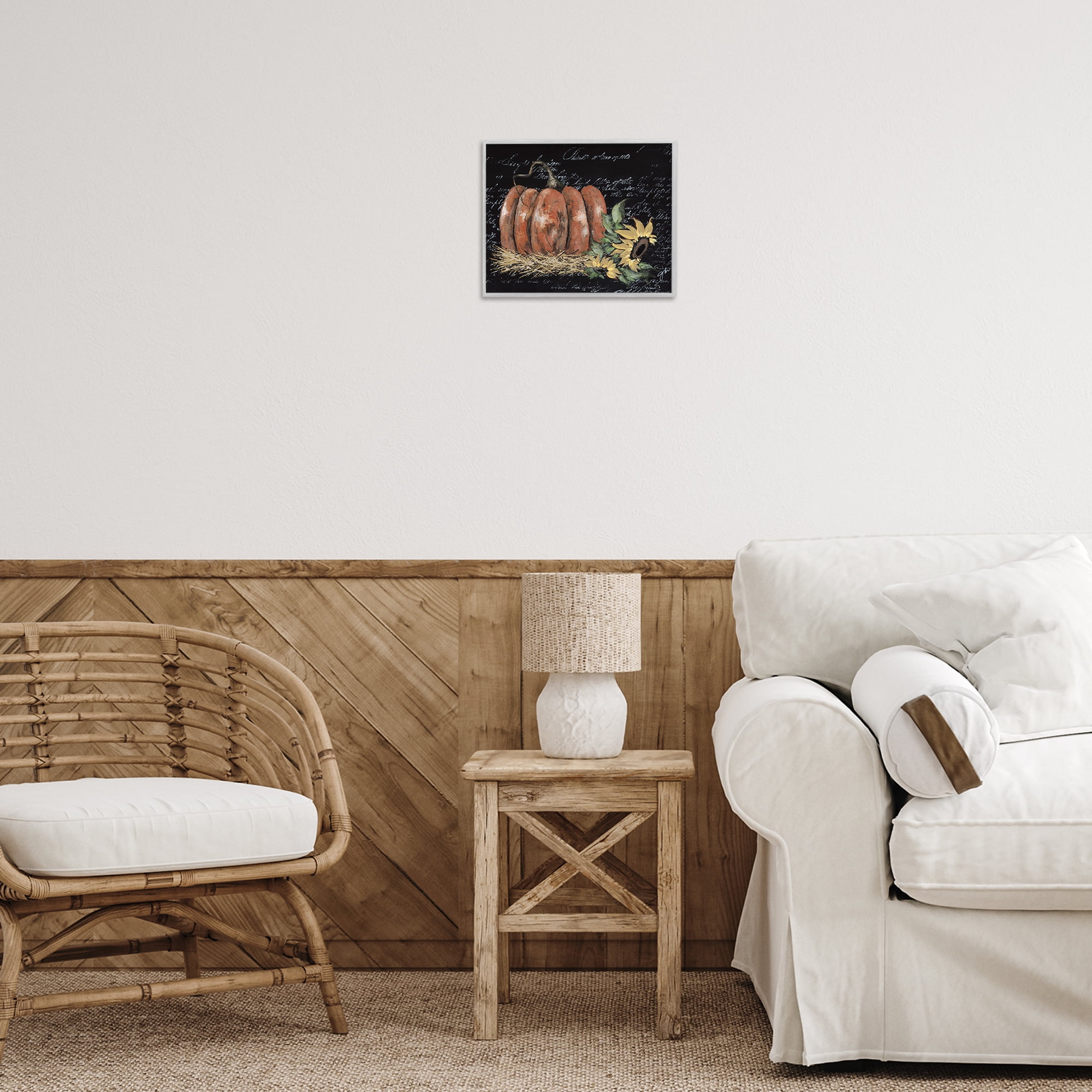 Stupell Industries Autumn Country Pumpkin Botanical & Floral Painting Gray Framed Art Print Wall Art, 14 x 11