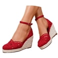 thumbnail image 3 of IWRICH Espadrilles Wedges Sandals for Women Wedge Platform Sandals Closed Toe Ankle Strap Buckle Casual Summer Wedge Heels Red 7, 3 of 9