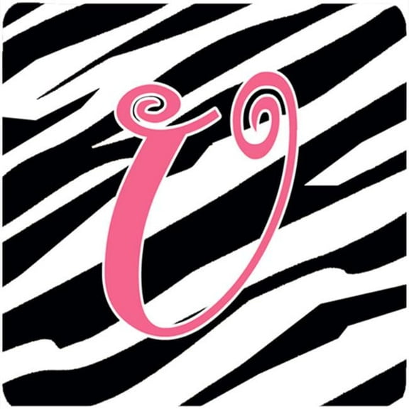 Monogram - Zebra Stripe And Pink Foam Coasters - Set 4, Initial Letter U