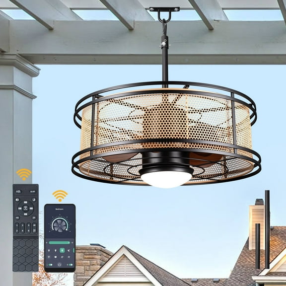 Bella Depot 20" Outdoor Plug Rattan Ceiling Fan 6-Speed Reversible with Dimmable Light and Remote Control