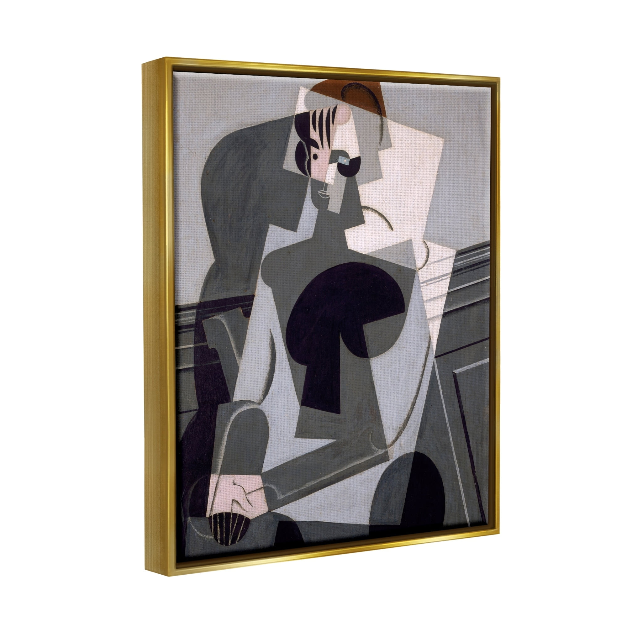 Stupell Industries Portrait de Madame Josette Juan Gris Classic Abstract Painting Painting Metallic Gold Floating Framed Canvas Print Wall Art, Design by one1000paintings