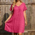 thumbnail image 2 of Puliio Mini Dresses for Women Summer Short Sleeve V Neck Textured Loose Casual Daily Wear Dress, 2 of 5