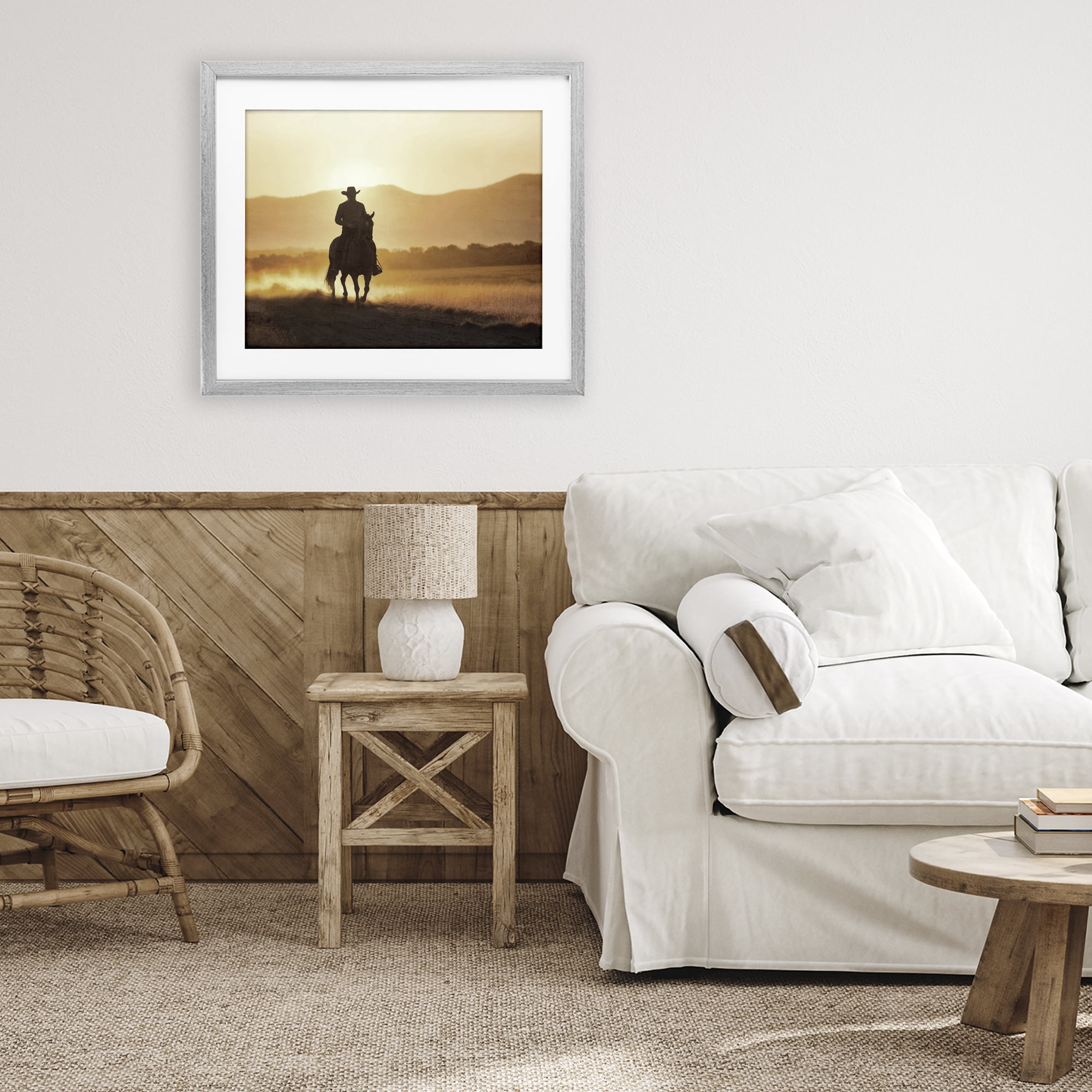 Stupell Industries Cowboy's Ride Home Gray Framed Print Under Glass, design by Kim Allen