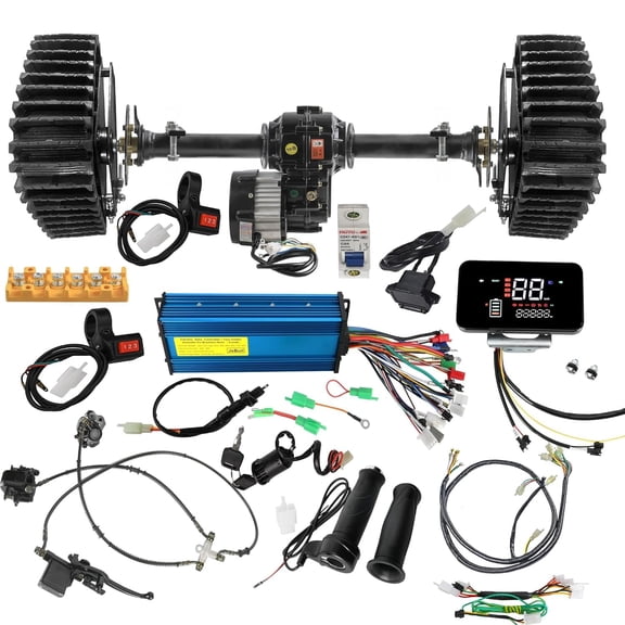 40" Rear Differential Axle Kit with 48V 1000W Brushless DC Motor, Gearbox, Snow Sand Tracks Wheels& Brake System Fits Racing Go-Karts, Golf Carts, 4 Wheelers, Buggies, ATV, Mini Bike, Karting