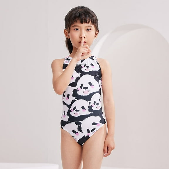 ZOKE Girls Black and White Panda Graphic One-Piece Swimsuit