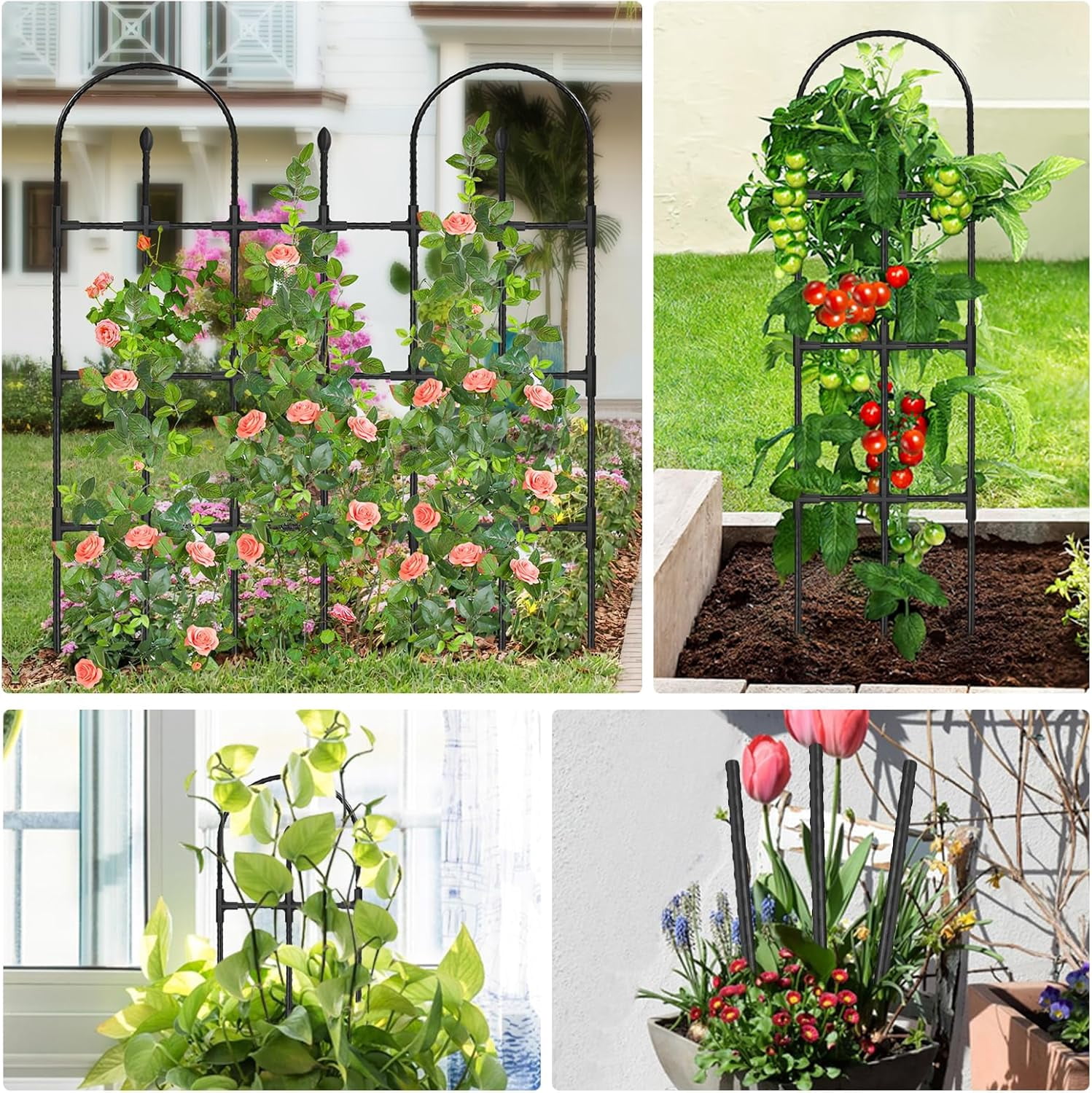 2026 New Upgraded Garden Trellis for Climbing Plants Outdoor, 47.2" H Rustproof Sturdy Garden Arch Trellis for Potted Climbing Cucumber Tomato Vegetable Rose Flower Plant Trellises